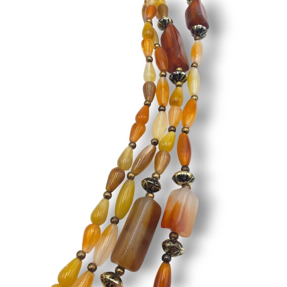 Multi Strand Beaded Long Necklace Root Beer Milky Honey - Picture 5 of 8